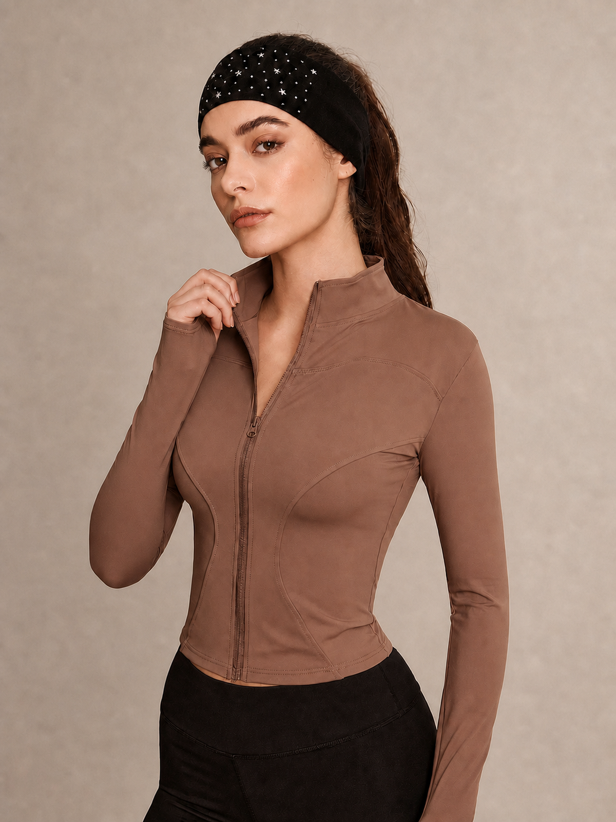 Cropped Funnel Neck Zip Jacket – Cocoa