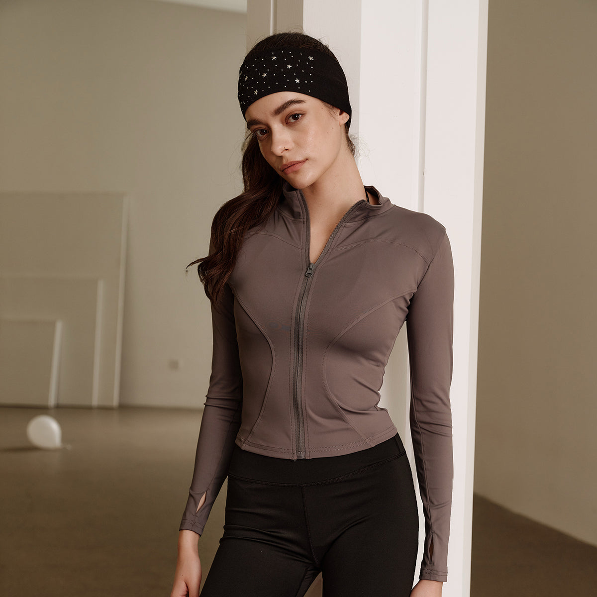 Cropped Funnel Neck Zip Jacket – Stone Grey