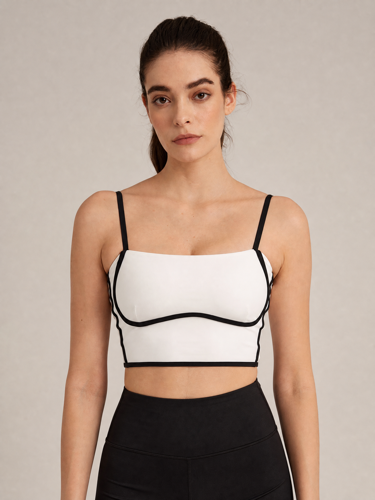 Square Neck Contrast Trim Cropped Cami – White