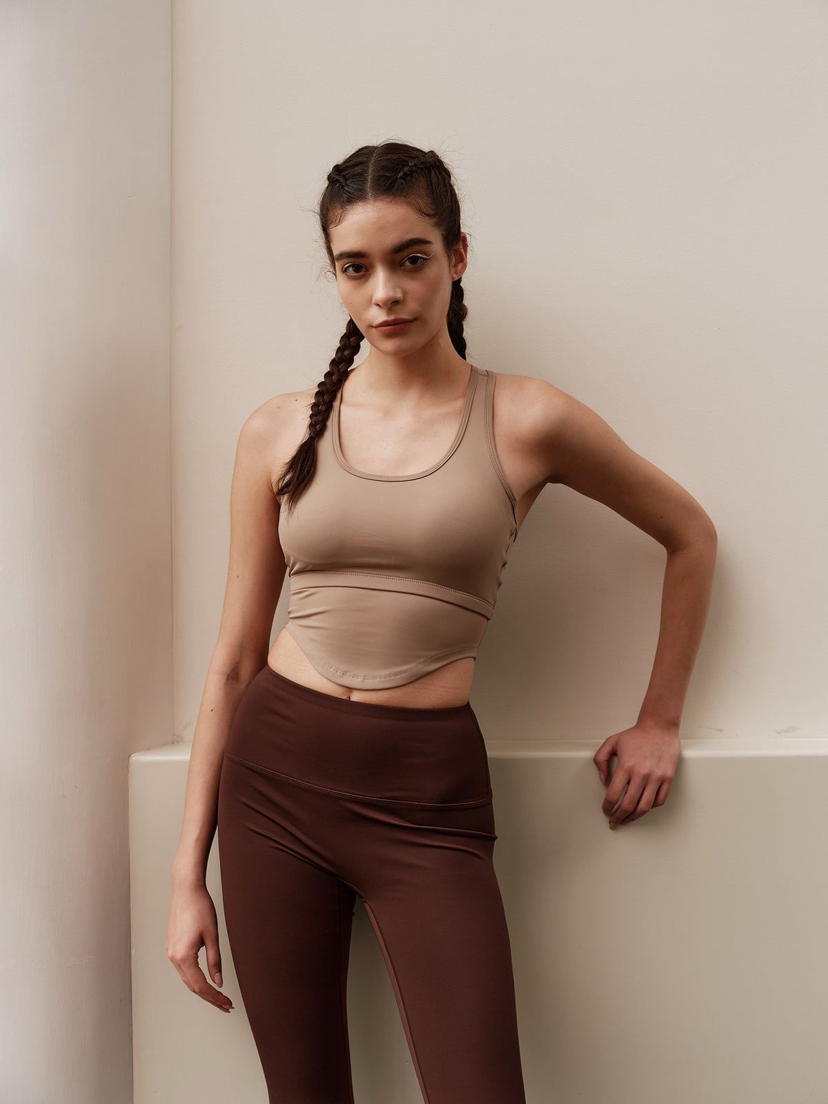Racerback Cropped Yoga Vest – Khaki