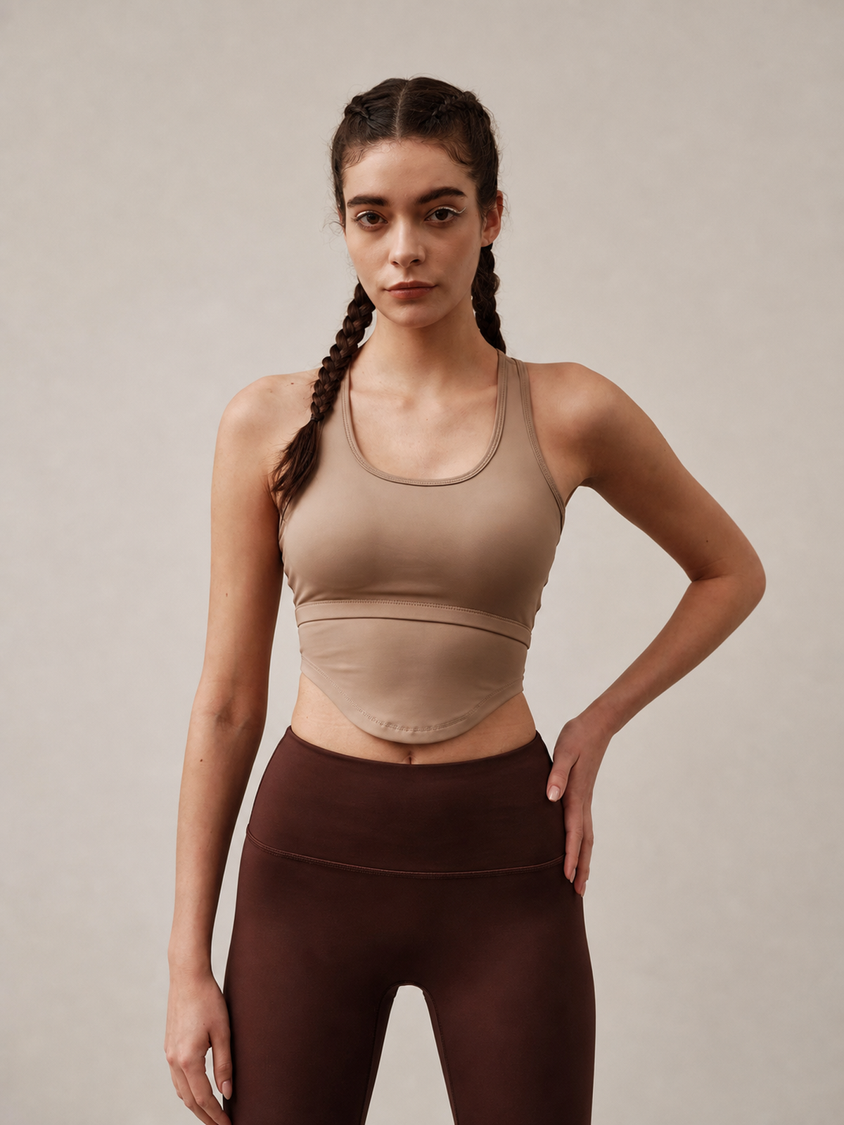 Racerback Cropped Yoga Vest – Khaki