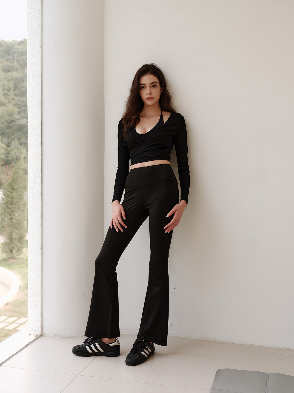 High Waist Flared Yoga Trousers – Black