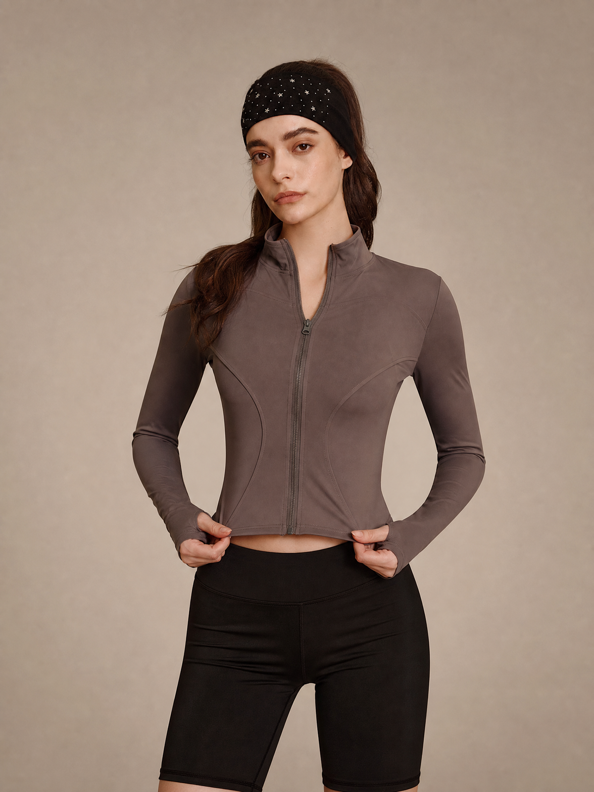 Cropped Funnel Neck Zip Jacket – Stone Grey