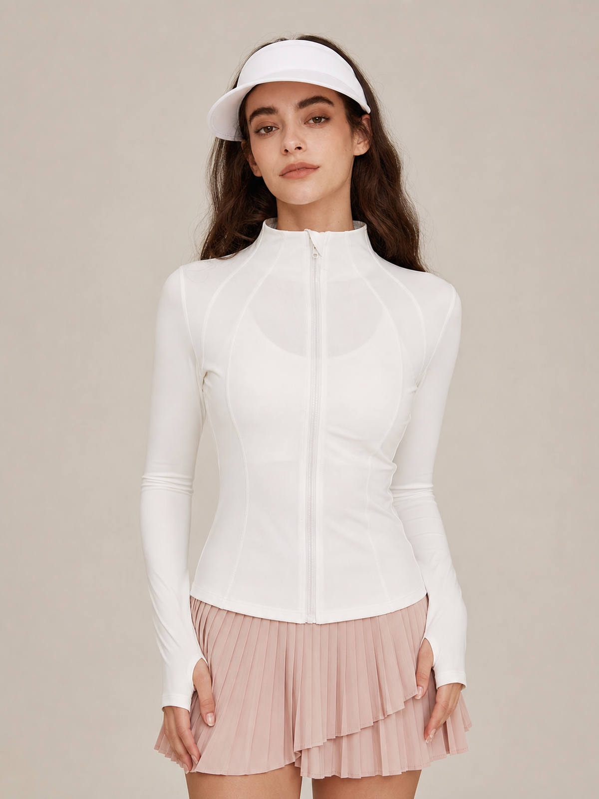 Funnel Neck Full Zip Yoga Jacket – White