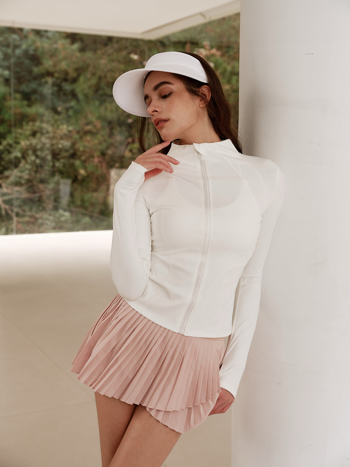Funnel Neck Full Zip Yoga Jacket – White