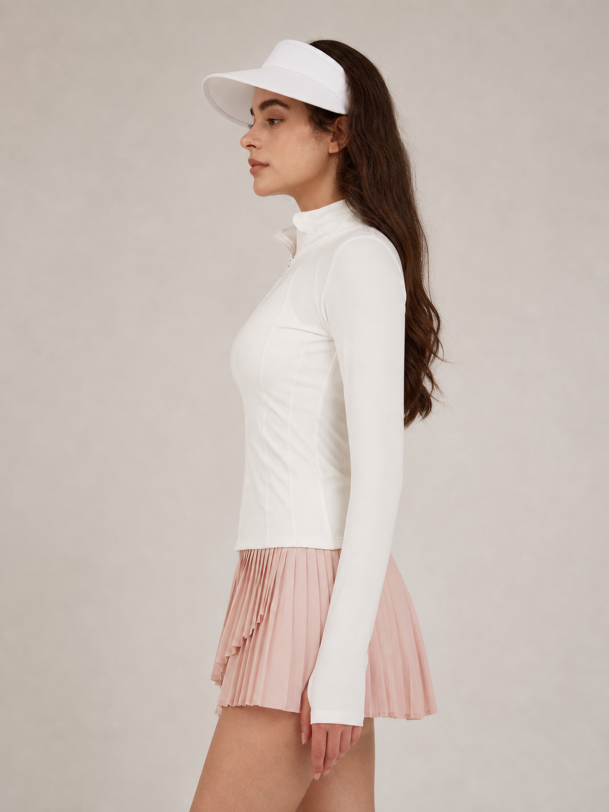 Funnel Neck Full Zip Yoga Jacket – White
