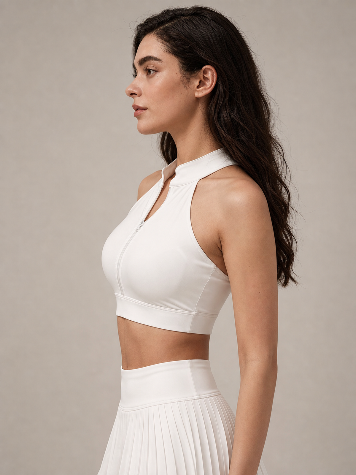 Half Zip Mock Neck Crop Top – White
