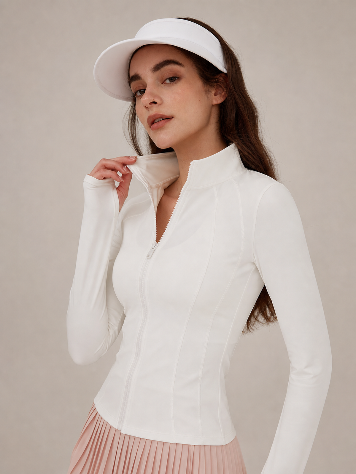 Funnel Neck Full Zip Yoga Jacket – White