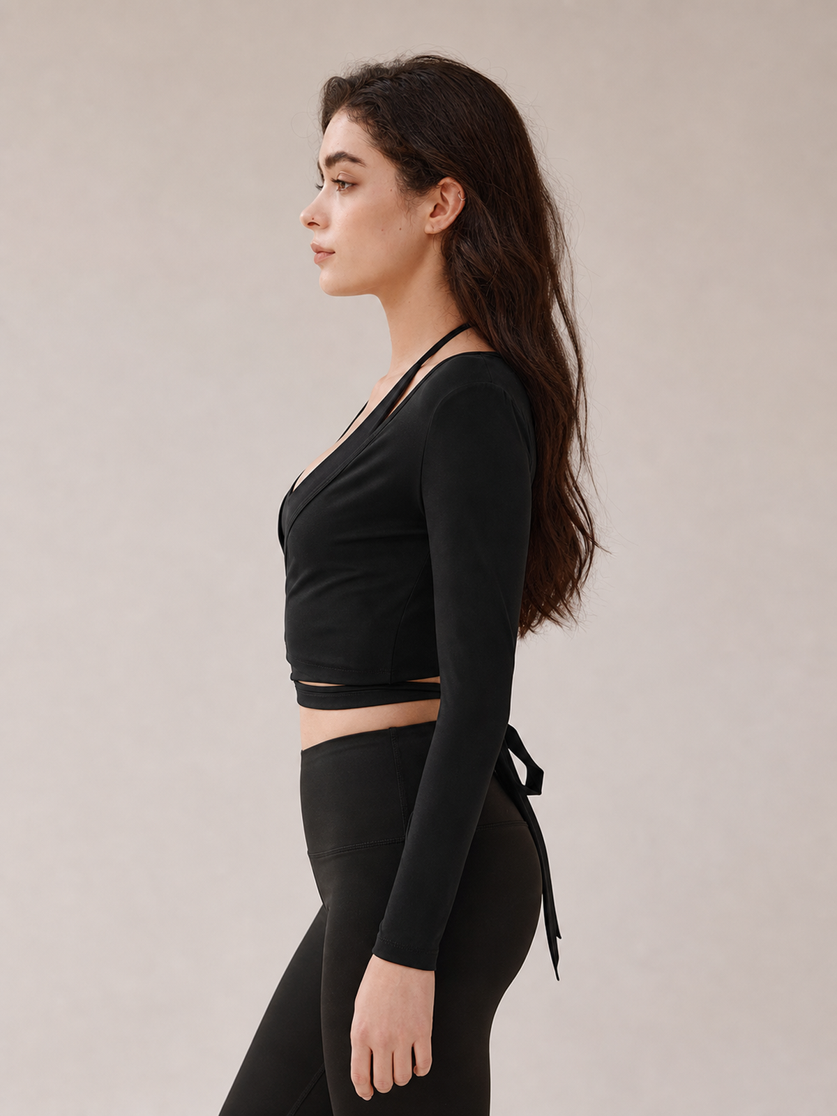 Long Sleeve Wrap Tie Shrug – Black