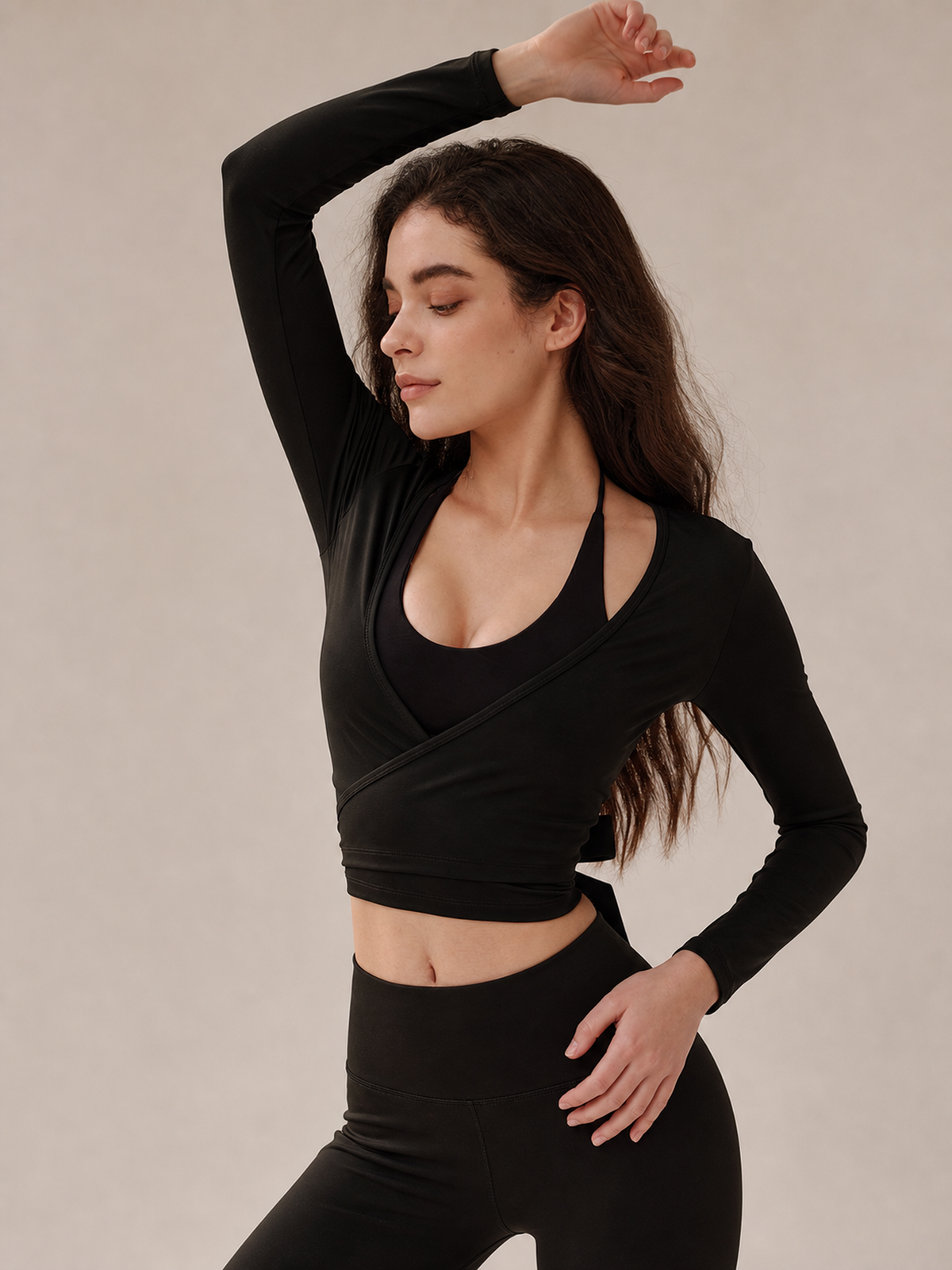 Long Sleeve Wrap Tie Shrug – Black