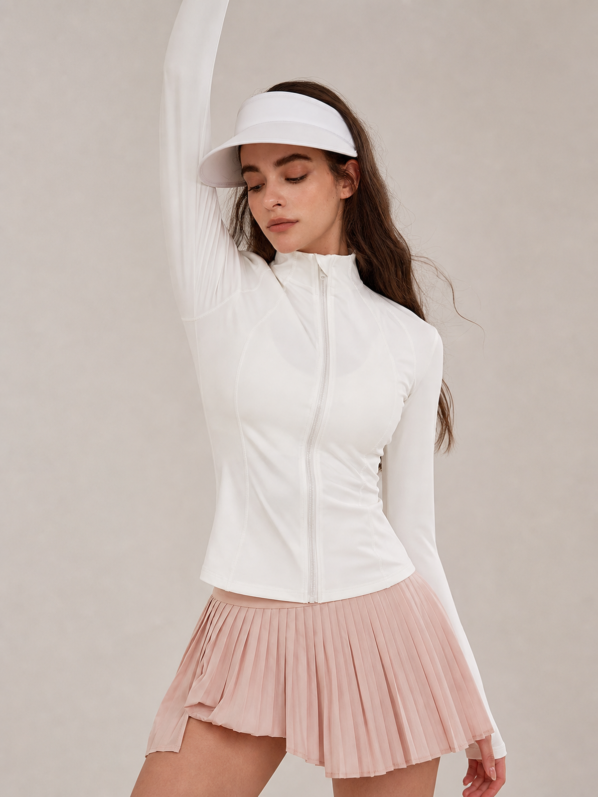 Funnel Neck Full Zip Yoga Jacket – White