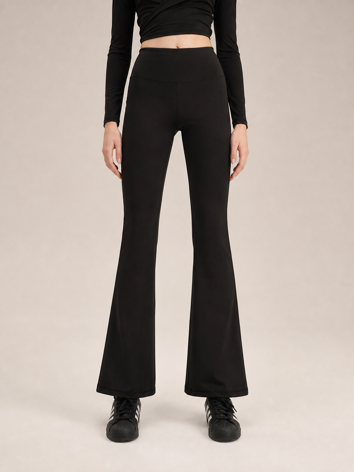 High Waist Flared Yoga Trousers – Black