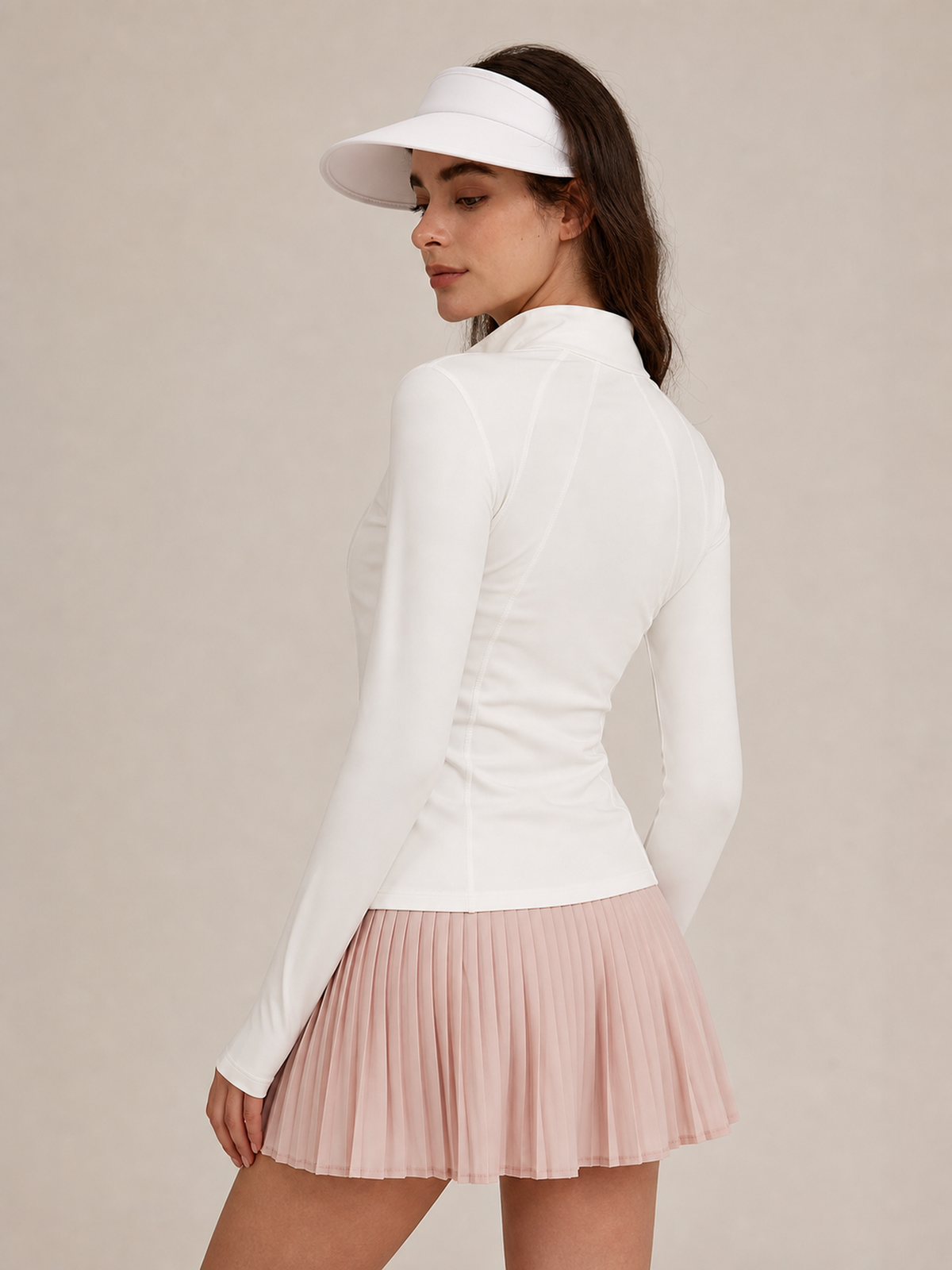 Funnel Neck Full Zip Yoga Jacket – White