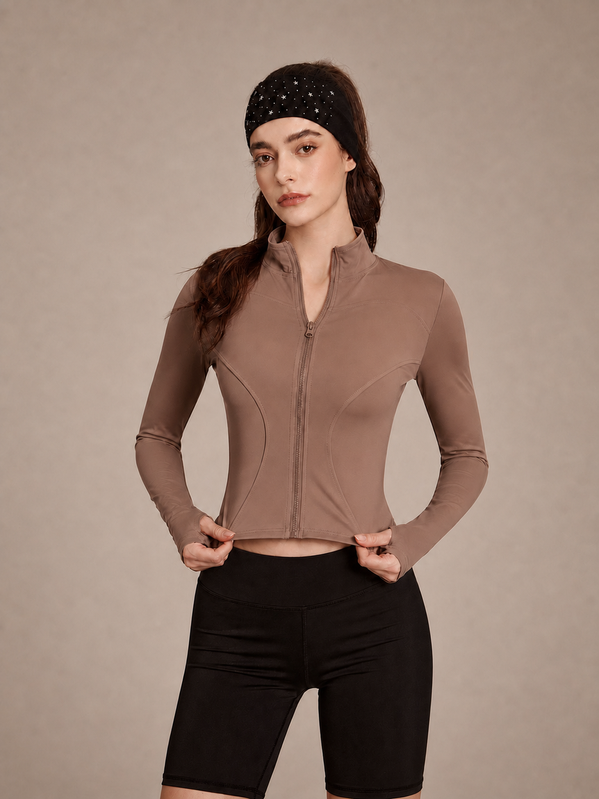 Cropped Funnel Neck Zip Jacket – Cocoa
