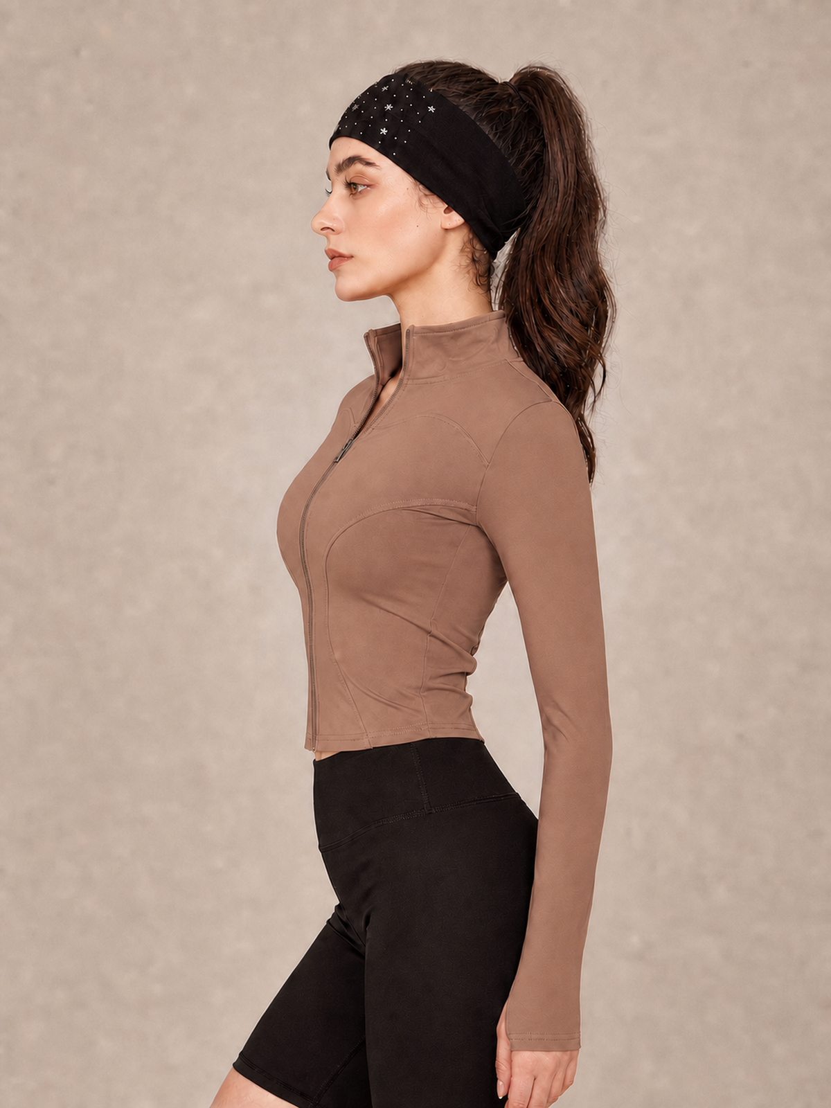Cropped Funnel Neck Zip Jacket – Cocoa
