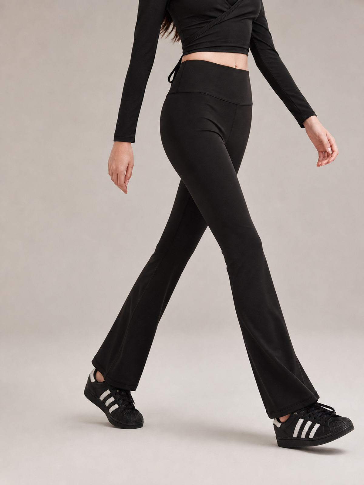 High Waist Flared Yoga Trousers – Black