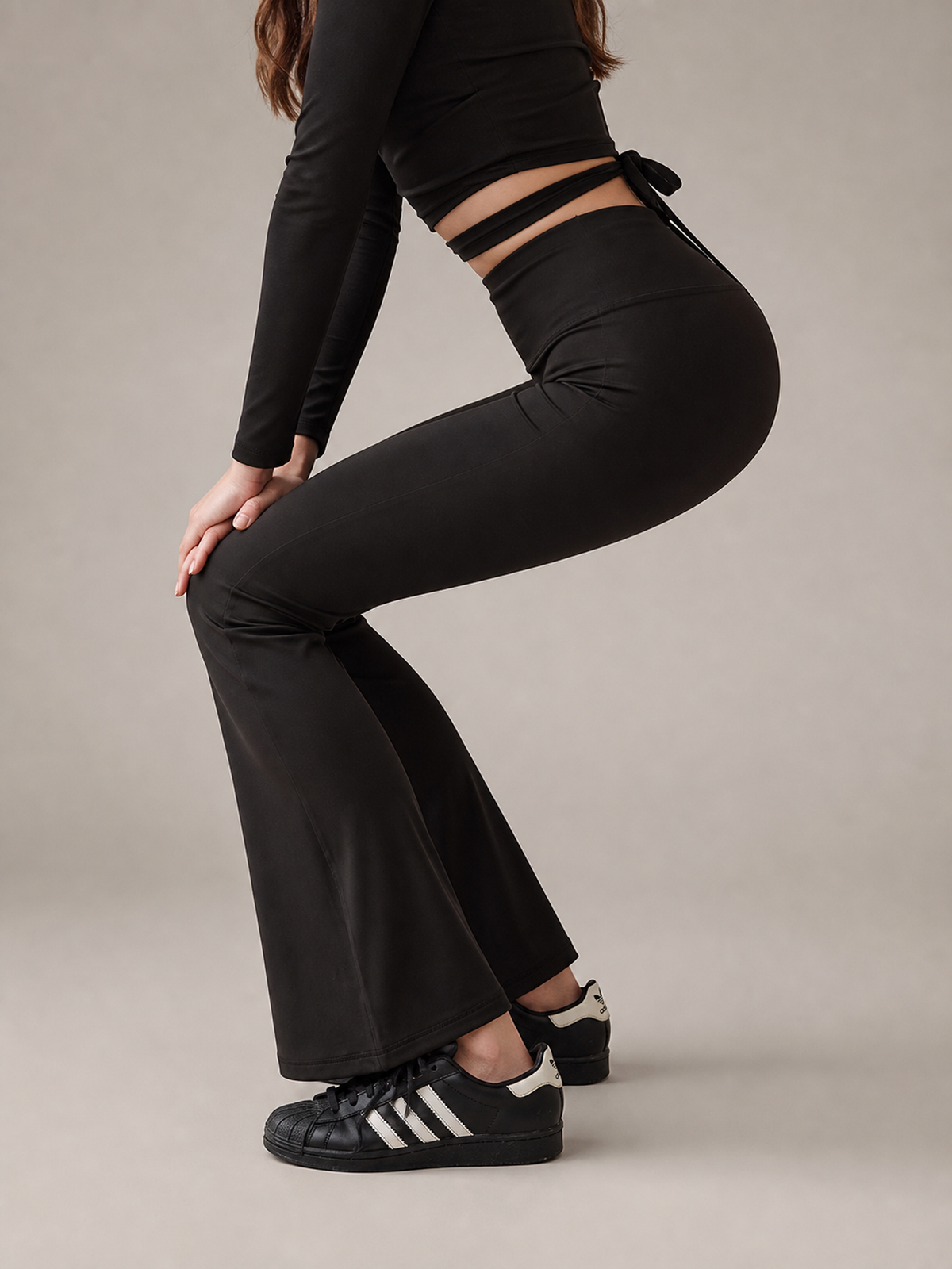 High Waist Flared Yoga Trousers – Black