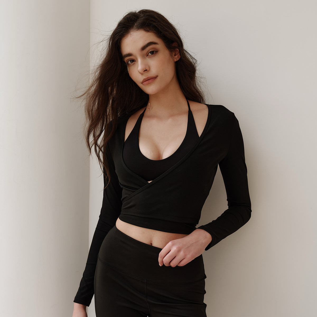 Long Sleeve Wrap Tie Shrug – Black