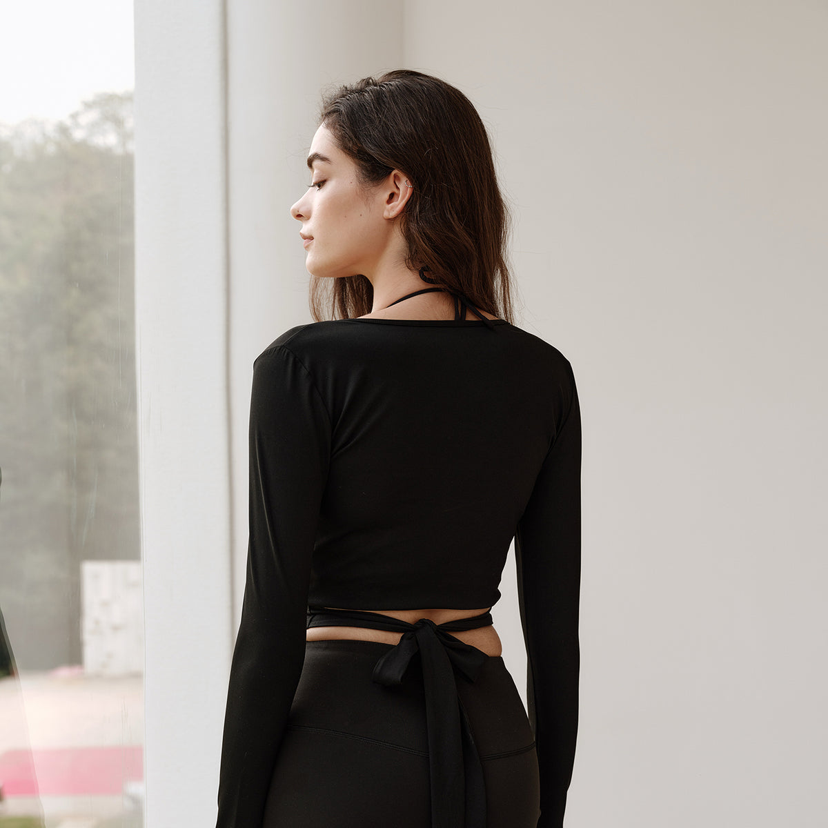 Long Sleeve Wrap Tie Shrug – Black