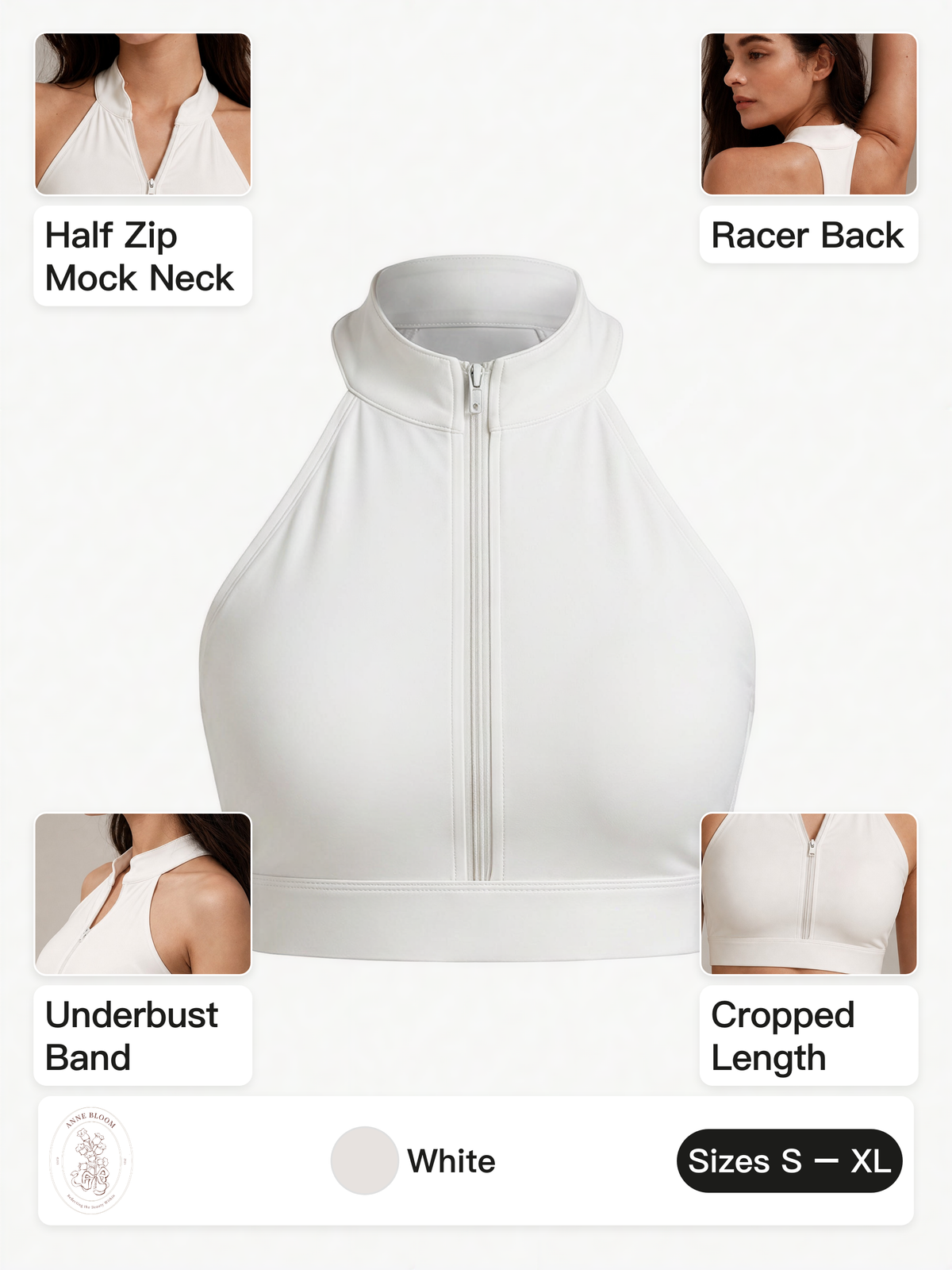 Half Zip Mock Neck Crop Top