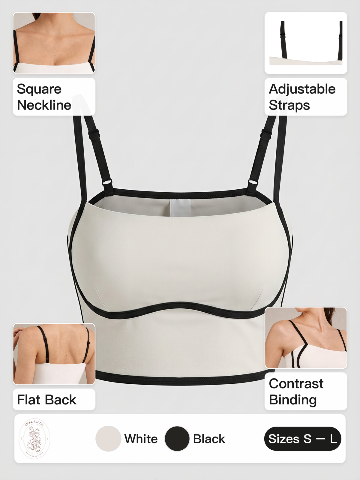 Square Neck Contrast Trim Cropped Cami